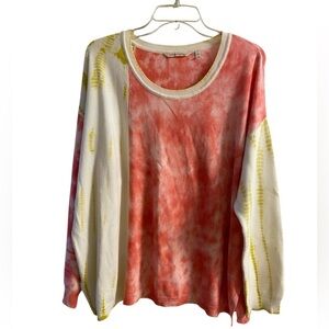 Soft surroundings crewneck tie dye sweater pink lemonade 1X